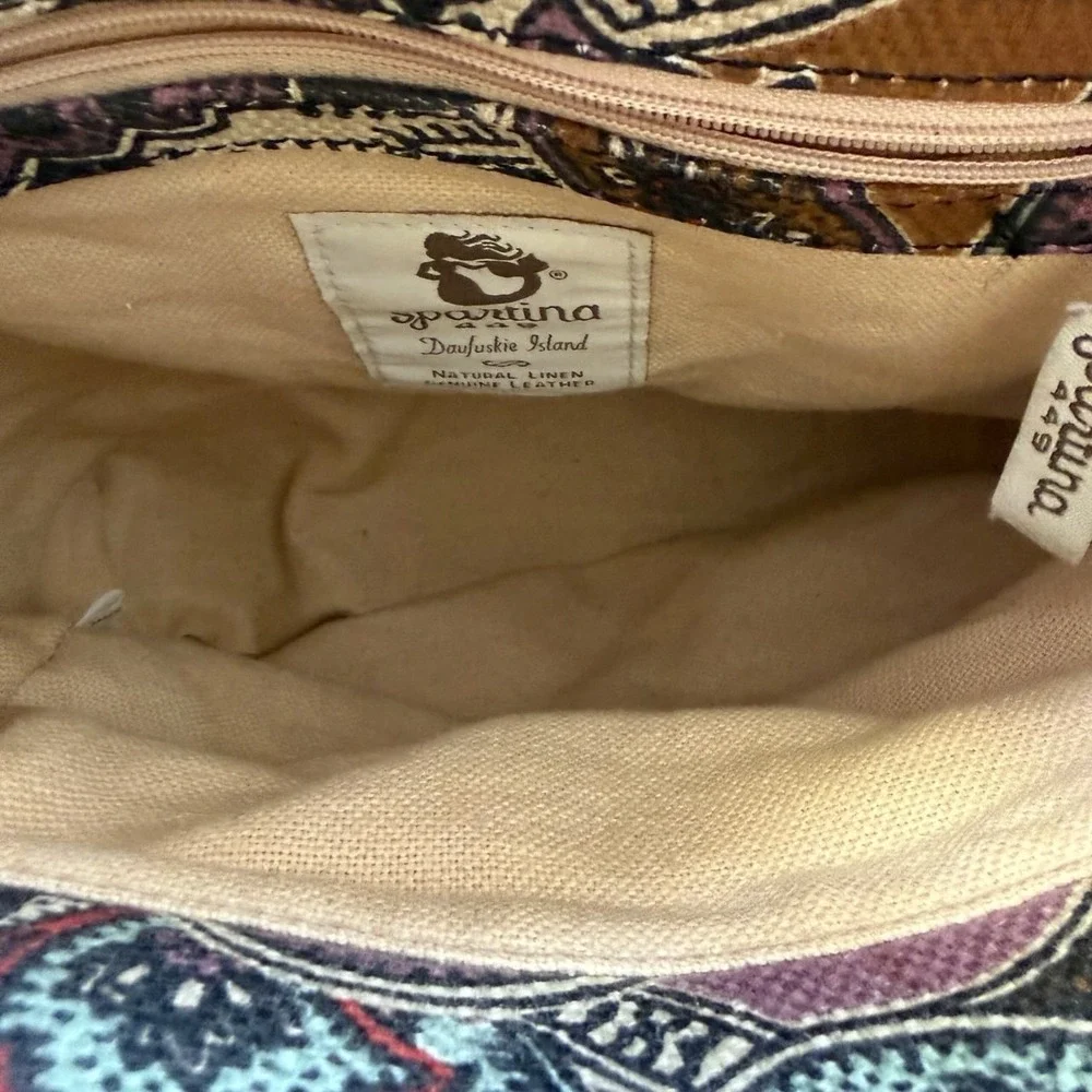 Spartina 449 Daufuskie Island Paisley Crossbody Bucket Bag Tassel Linen Leather